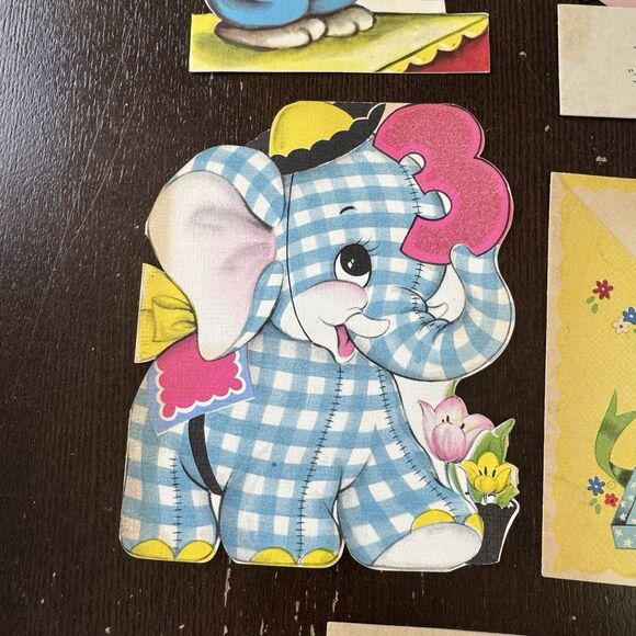 Vintage Birthday Cards Lot Of 8 1940s For 1, 2 & 3 Year Old Elephant Bunny Teddy - Picture 3 of 12